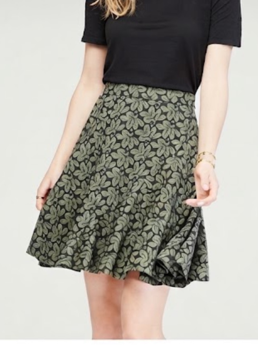 Ann Taylor Olive Green Floral Circle Skirt